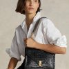 Svarta dam Ralph Lauren Polo ID Croc-präglade kuvert kedja Crossbody-väskor