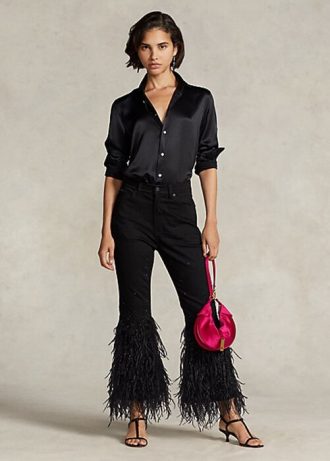 Svarta dam Ralph Lauren pärlor fjäder-trim High-Rise Flare Jeans