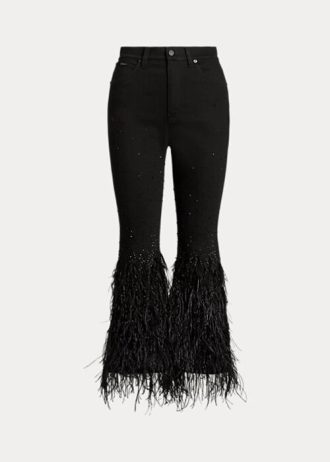Svarta dam Ralph Lauren pärlor fjäder-trim High-Rise Flare Jeans