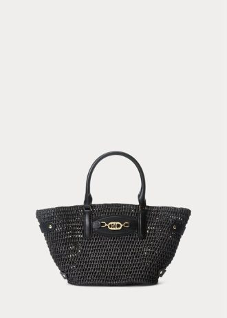 Svarta dam Ralph Lauren Straw Small Daphney Tote Bags