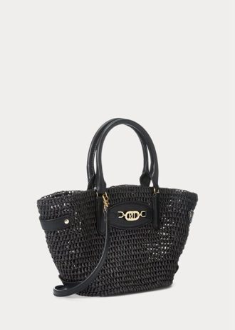 Svarta dam Ralph Lauren Straw Small Daphney Tote Bags