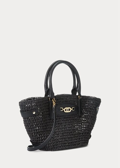 Svarta dam Ralph Lauren Straw Small Daphney Tote Bags Svarta dam Ralph Lauren Straw Small Daphney Tote Bags