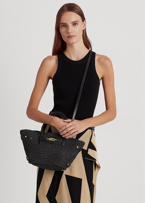 Svarta dam Ralph Lauren Straw Small Daphney Tote Bags Svarta dam Ralph Lauren Straw Small Daphney Tote Bags