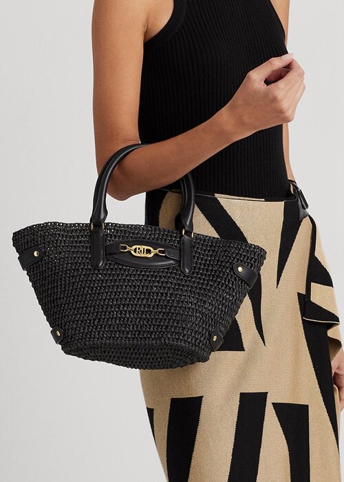 Svarta dam Ralph Lauren Straw Small Daphney Tote Bags Svarta dam Ralph Lauren Straw Small Daphney Tote Bags