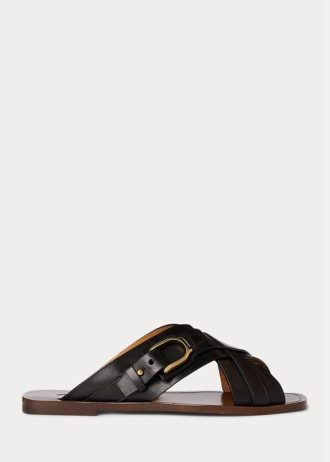 Svarta damer Ralph Lauren Jacie Kalvskinn Stigbygel sandaler