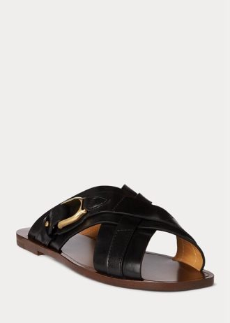 Svarta damer Ralph Lauren Jacie Kalvskinn Stigbygel sandaler