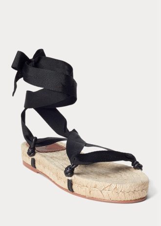 Svarta damsandaler från Ralph Lauren med snörning