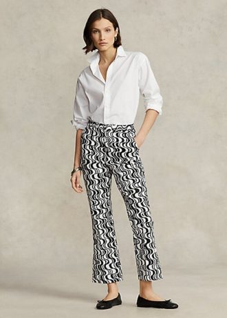 Svarta kvinnors Ralph Lauren grafiskt motiv Sateen Kick-Flare byxor