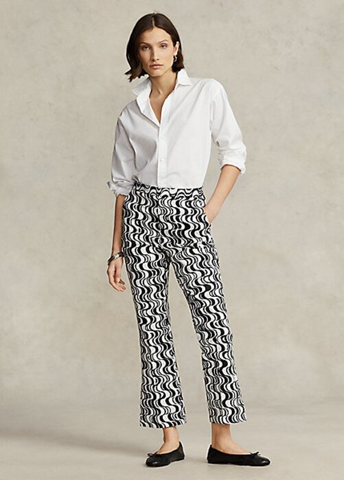 Svarta kvinnors Ralph Lauren grafiskt motiv Sateen Kick-Flare byxor Svarta kvinnors Ralph Lauren grafiskt motiv Sateen Kick-Flare byxor