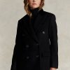 Svarta kvinnors Ralph Lauren Velvet-Topkrage Ull-Blend Melton Coats Svarta kvinnors Ralph Lauren Velvet-Topkrage Ull-Blend Melton Coats
