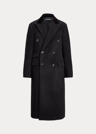 Svarta kvinnors Ralph Lauren Velvet-Topkrage Ull-Blend Melton Coats