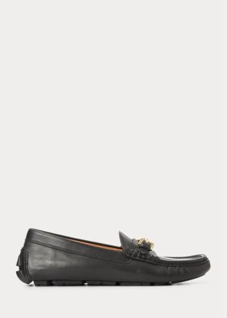 Svarta mäns Ralph Lauren Anders Läder Driver Casual Skor