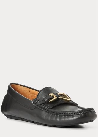 Svarta mäns Ralph Lauren Anders Läder Driver Casual Skor