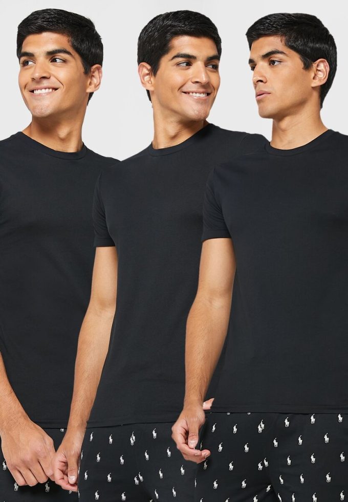 Svarta Ralph Lauren 3-pack olika t-shirts med rund hals för män