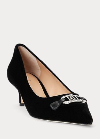 Svarta Ralph Lauren Amory sammetsklackar för kvinnor Svarta Ralph Lauren Amory sammetsklackar för kvinnor
