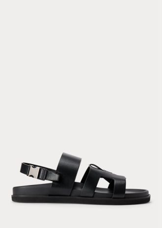 Svarta Ralph Lauren Biorn kalvskinnssandaler för män Svarta Ralph Lauren Biorn kalvskinnssandaler för män