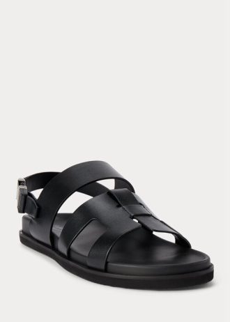 Svarta Ralph Lauren Biorn kalvskinnssandaler för män Svarta Ralph Lauren Biorn kalvskinnssandaler för män