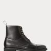 Svarta Ralph Lauren Bryson Cap-Toe läderstövlar för män Svarta Ralph Lauren Bryson Cap-Toe läderstövlar för män