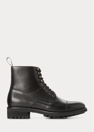 Svarta Ralph Lauren Bryson Cap-Toe läderstövlar för män
