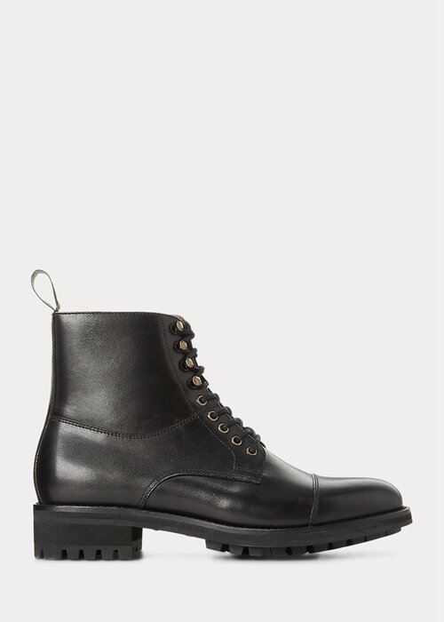 Svarta Ralph Lauren Bryson Cap-Toe läderstövlar för män Svarta Ralph Lauren Bryson Cap-Toe läderstövlar för män