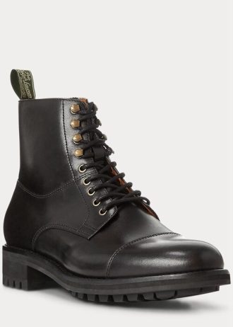 Svarta Ralph Lauren Bryson Cap-Toe läderstövlar för män