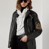 Svarta Ralph Lauren Cadena Motojackor i kalvskinn för kvinnor Svarta Ralph Lauren Cadena Motojackor i kalvskinn för kvinnor