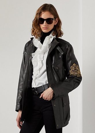 Svarta Ralph Lauren Cadena Motojackor i kalvskinn för kvinnor