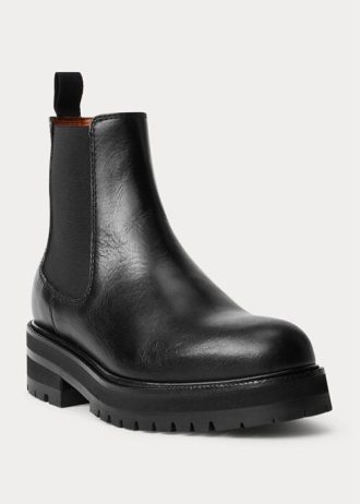 Svarta Ralph Lauren Calfskinn Lug Chelsea-stövlar för kvinnor