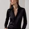 Svarta Ralph Lauren Cameron Stretch Mulberry Silk Shirts för kvinnor Svarta Ralph Lauren Cameron Stretch Mulberry Silk Shirts för kvinnor