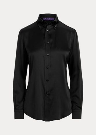 Svarta Ralph Lauren Cameron Stretch Mulberry Silk Shirts för kvinnor