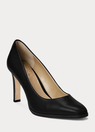 Svarta Ralph Lauren Camila polerade läderklackar för kvinnor Svarta Ralph Lauren Camila polerade läderklackar för kvinnor