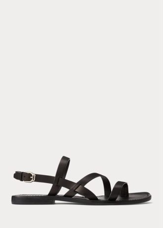 Svarta Ralph Lauren Carlion sandaler i kalvskinn för män Svarta Ralph Lauren Carlion sandaler i kalvskinn för män