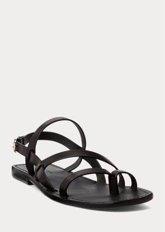 Svarta Ralph Lauren Carlion sandaler i kalvskinn för män Svarta Ralph Lauren Carlion sandaler i kalvskinn för män