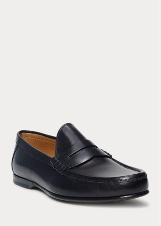 Svarta Ralph Lauren Chalmers Penny Loafers i kalvskinn för män