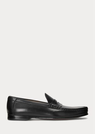 Svarta Ralph Lauren Chalmers Penny Loafers i polerat kalvskinn för män