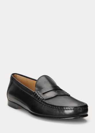 Svarta Ralph Lauren Chalmers Penny Loafers i polerat kalvskinn för män