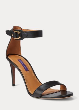 Svarta Ralph Lauren Channing Welington polerade sandaler för kvinnor Svarta Ralph Lauren Channing Welington polerade sandaler för kvinnor