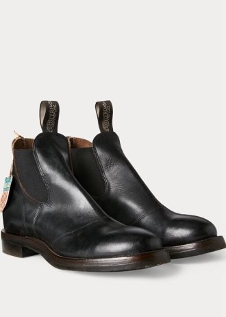 Svarta Ralph Lauren Chelsea-stövlar i handputerat läder för män