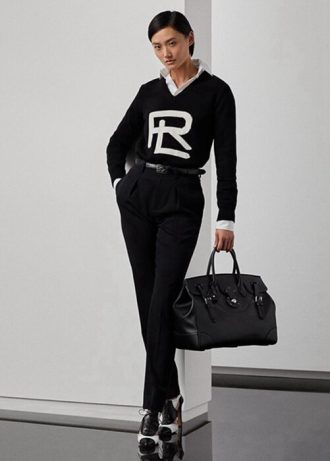 Svarta Ralph Lauren Clancy långa Gabardine byxor i ull
