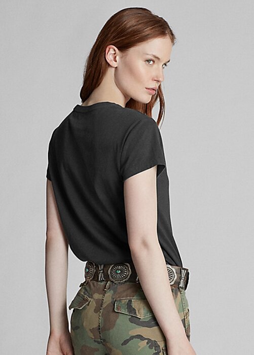 Svarta Ralph Lauren Cotton Jersey T-shirts med rund hals för kvinnor Svarta Ralph Lauren Cotton Jersey T-shirts med rund hals för kvinnor