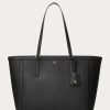 Svarta Ralph Lauren Crosshatch läder stora Clare tygväskor för kvinnor
