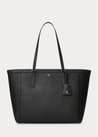 Svarta Ralph Lauren Crosshatch läder stora Clare tygväskor för kvinnor Svarta Ralph Lauren Crosshatch läder stora Clare tygväskor för kvinnor