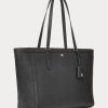 Svarta Ralph Lauren Crosshatch läder stora Clare tygväskor för kvinnor