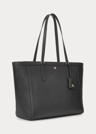 Svarta Ralph Lauren Crosshatch läder stora Clare tygväskor för kvinnor Svarta Ralph Lauren Crosshatch läder stora Clare tygväskor för kvinnor