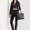 Svarta Ralph Lauren Crosshatch läder stora Clare tygväskor för kvinnor