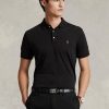 Svarta Ralph Lauren Custom Slim Fit Pikétröjor i mjuk bomull för män Svarta Ralph Lauren Custom Slim Fit Pikétröjor i mjuk bomull för män