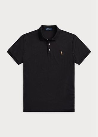 Svarta Ralph Lauren Custom Slim Fit Pikétröjor i mjuk bomull för män Svarta Ralph Lauren Custom Slim Fit Pikétröjor i mjuk bomull för män