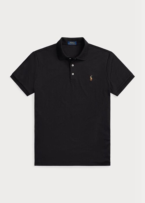 Svarta Ralph Lauren Custom Slim Fit Pikétröjor i mjuk bomull för män Svarta Ralph Lauren Custom Slim Fit Pikétröjor i mjuk bomull för män