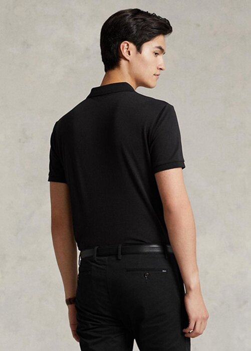 Svarta Ralph Lauren Custom Slim Fit Pikétröjor i mjuk bomull för män Svarta Ralph Lauren Custom Slim Fit Pikétröjor i mjuk bomull för män
