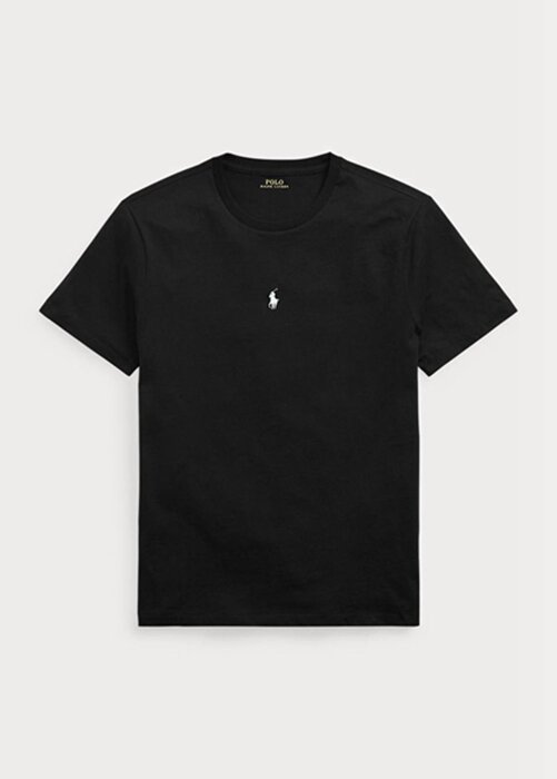 Svarta Ralph Lauren Custom Slim Fit T-shirts med rund hals för män Svarta Ralph Lauren Custom Slim Fit T-shirts med rund hals för män